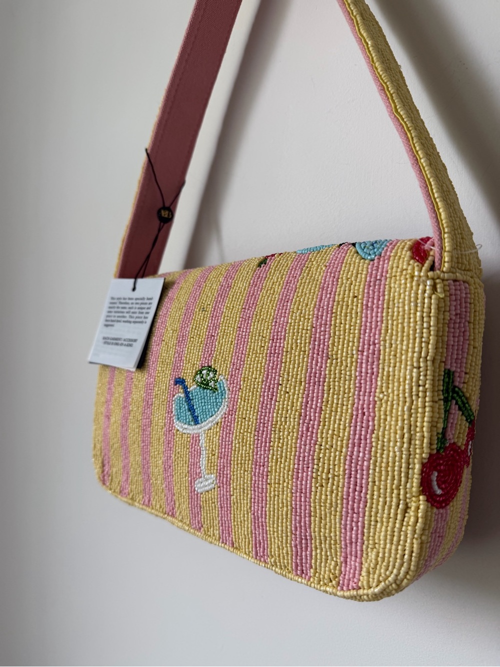 Viral beaded La Dolce Vita yellow striped Shoulder Bag - Picture 5 of 8
